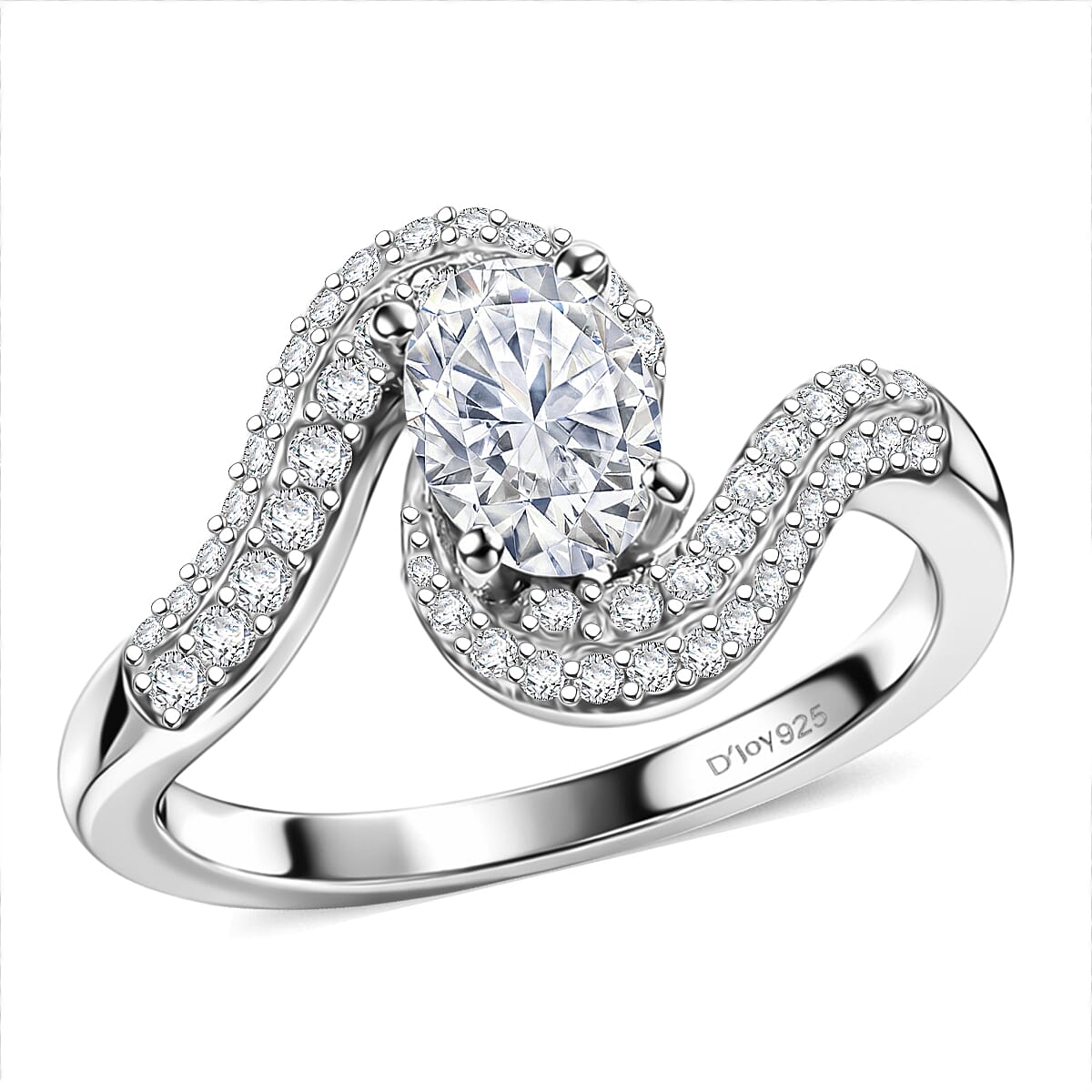 D'Joy Moissanite (Ovl 7x5mm) Ring in Platinum Over Sterling Silver (Size 10.0) 1.20 ctw