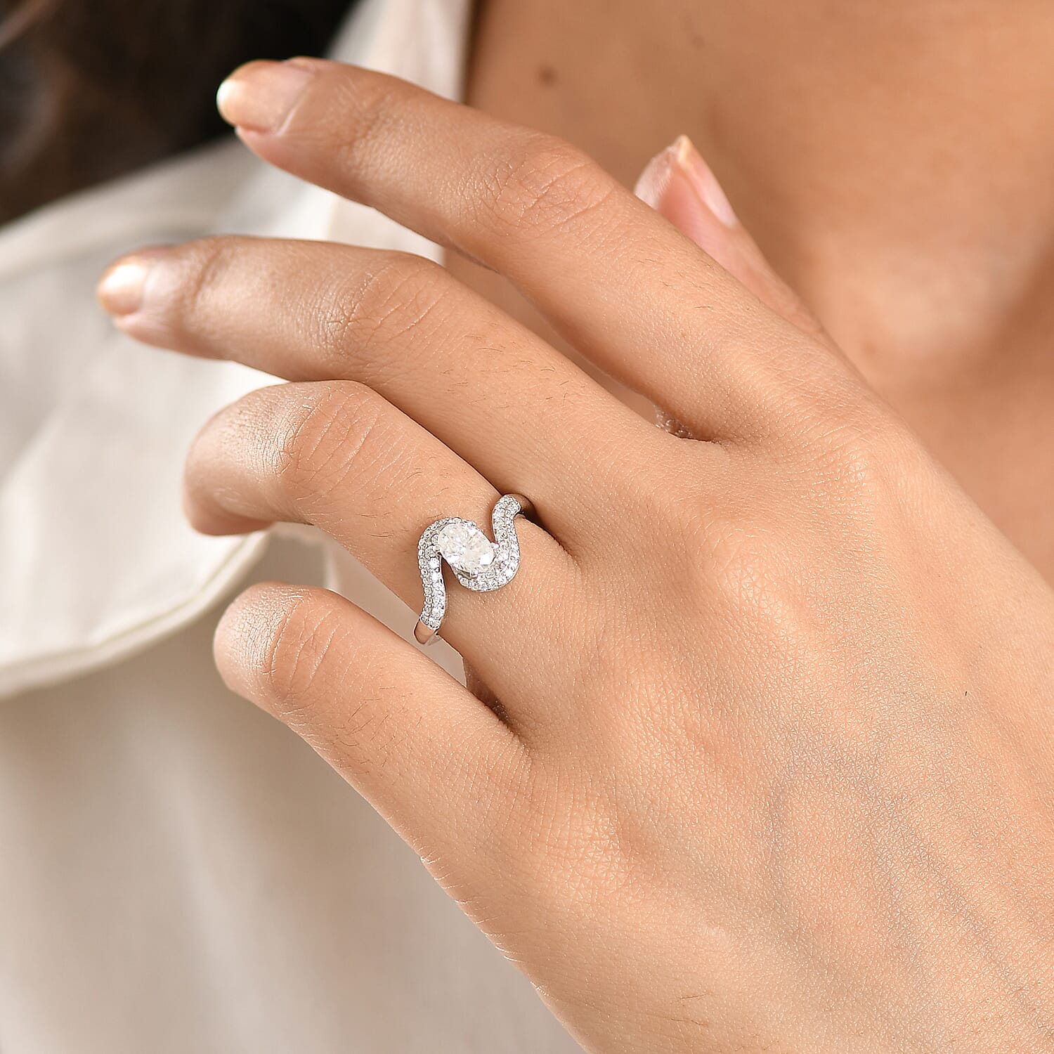 D'Joy Moissanite 1.20 ctw Ring in Platinum Over Sterling Silver (Size 10.0)