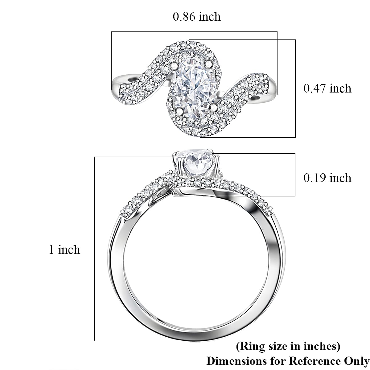D'Joy Moissanite 1.20 ctw Ring in Platinum Over Sterling Silver (Size 10.0)