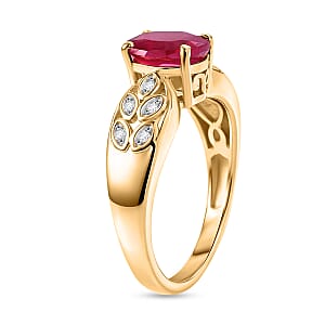 D'Joy Premium Niassa Ruby (FF) and Moissanite 1.90 ctw Leaf Ring in 18K YG Plated Sterling Silver (Size 10.0)