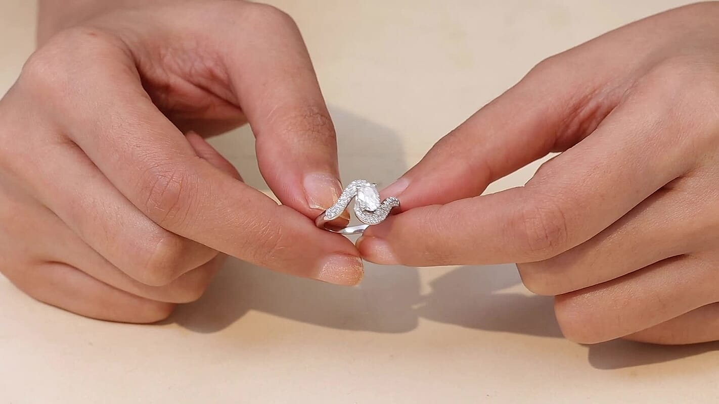D'Joy Moissanite (Ovl 7x5mm) Ring in Platinum Over Sterling Silver (Size 10.0) 1.20 ctw