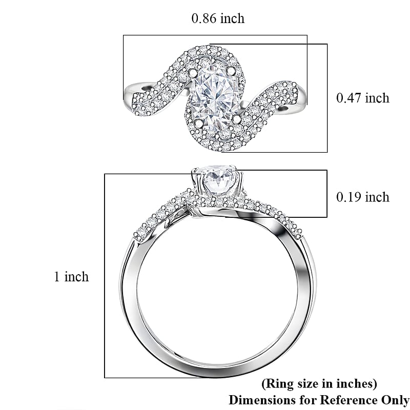 D'Joy Moissanite 1.20 ctw Ring in Platinum Over Sterling Silver (Size 8.0)