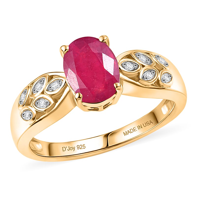D'Joy Premium Niassa Ruby (FF) and Moissanite 1.90 ctw Leaf Ring in 18K YG Plated Sterling Silver (Size 5.0)