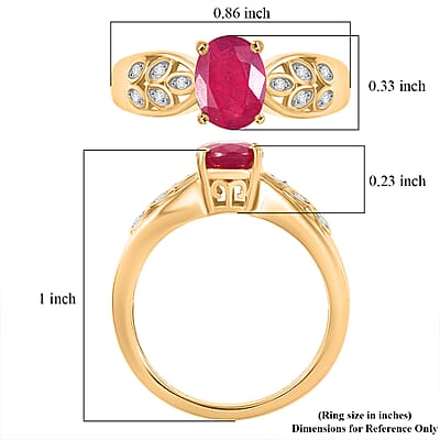 D'Joy Premium Niassa Ruby (FF) and Moissanite 1.90 ctw Leaf Ring in 18K YG Plated Sterling Silver (Size 5.0)