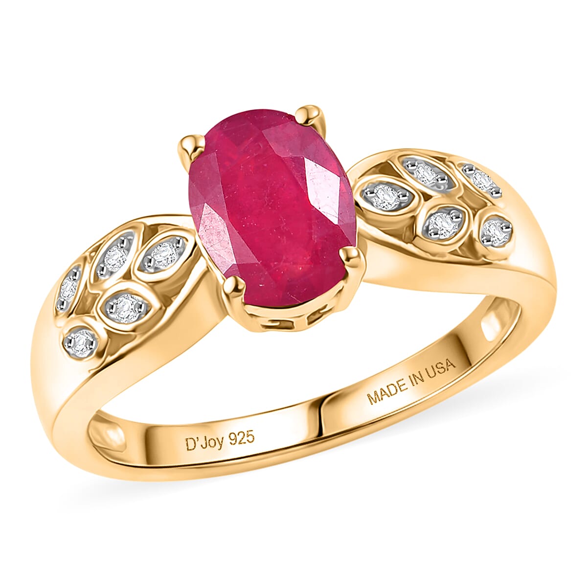 D'Joy Premium Niassa Ruby (FF), Moissanite Ring in 18K YG Plated Sterling Silver (Size 10.0) 1.90 ctw