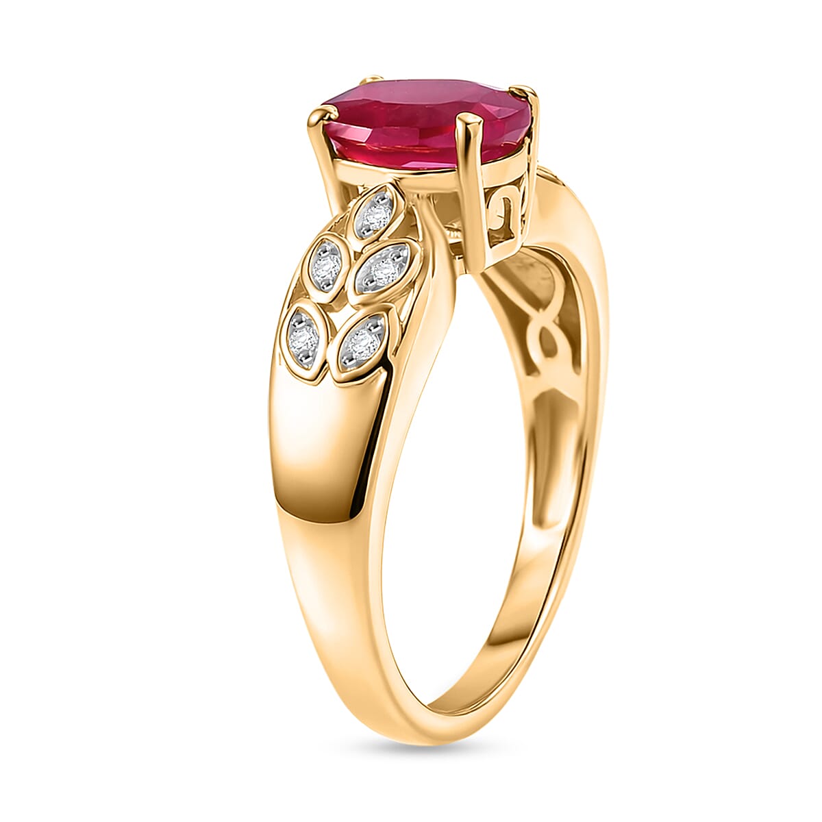 D'Joy Premium Niassa Ruby (FF) and Moissanite 1.90 ctw Leaf Ring in 18K YG Plated Sterling Silver (Size 6.0) image number 3