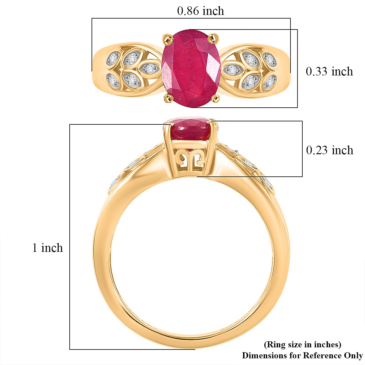 D'Joy Premium Niassa Ruby (FF) and Moissanite 1.90 ctw Leaf Ring in 18K YG Plated Sterling Silver (Size 6.0) image number 5