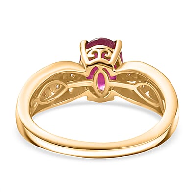 D'Joy Premium Niassa Ruby (FF) and Moissanite 1.90 ctw Leaf Ring in 18K YG Plated Sterling Silver (Size 7.0)