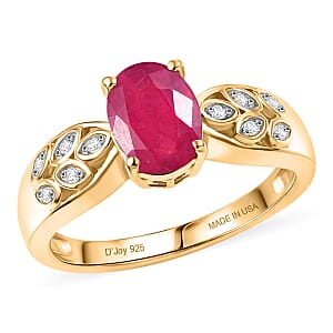 D'Joy Premium Niassa Ruby (FF) and Moissanite 1.90 ctw Leaf Ring in 18K YG Plated Sterling Silver (Size 8.0)