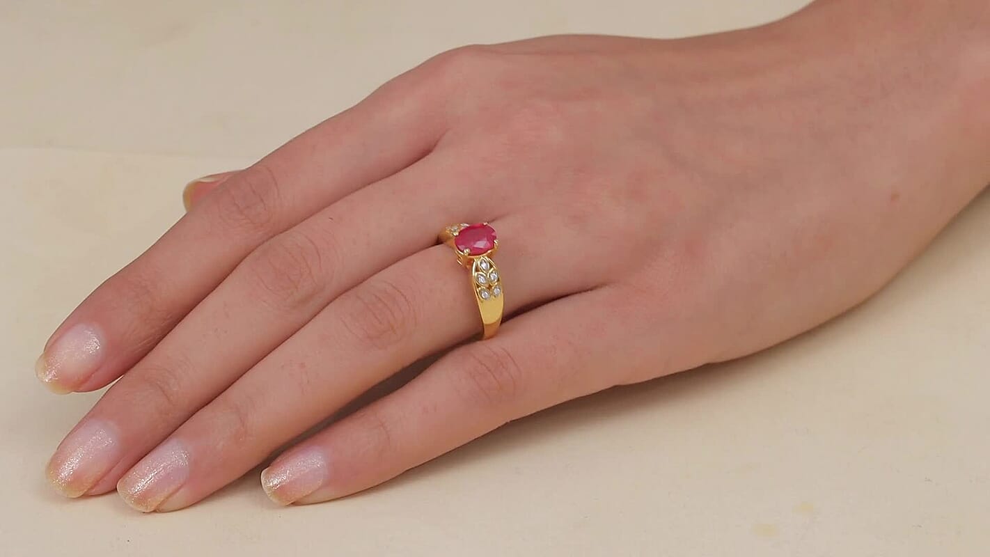 D'Joy Premium Niassa Ruby (FF), Moissanite Ring in 18K YG Plated Sterling Silver (Size 10.0) 1.90 ctw