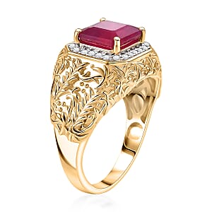 D'Joy Premium Niassa Ruby (FF) and Moissanite 5.40 ctw Men's Ring in 18K Vermeil Yellow Gold Over Sterling Silver (Size 10.0)