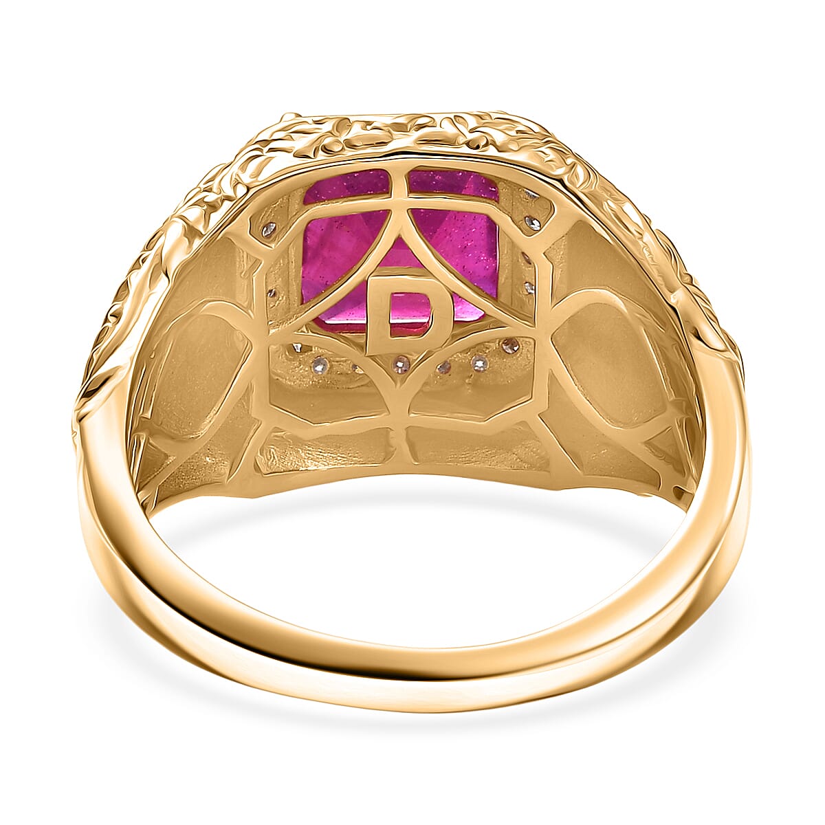 D'Joy Premium Niassa Ruby (FF) and Moissanite 5.40 ctw Men's Ring in 18K Vermeil Yellow Gold Over Sterling Silver (Size 10.0)