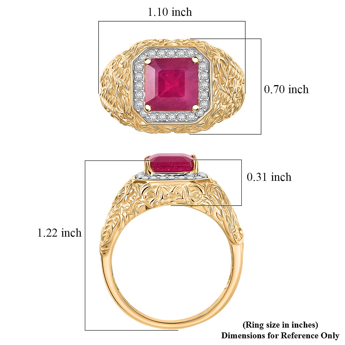 D'Joy Premium Niassa Ruby (FF) and Moissanite 5.40 ctw Men's Ring in 18K Vermeil Yellow Gold Over Sterling Silver (Size 12.0) image number 4