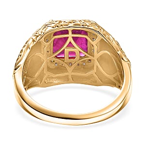 D'Joy Premium Niassa Ruby (FF) and Moissanite 5.40 ctw Men's Ring in 18K Vermeil Yellow Gold Over Sterling Silver (Size 13.0)