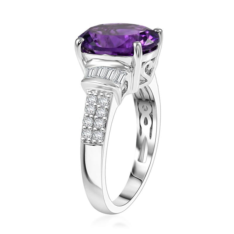EverTrue African Amethyst and White Zircon 4.00 ctw Ring in Platinum Bond (Size 10.0)
