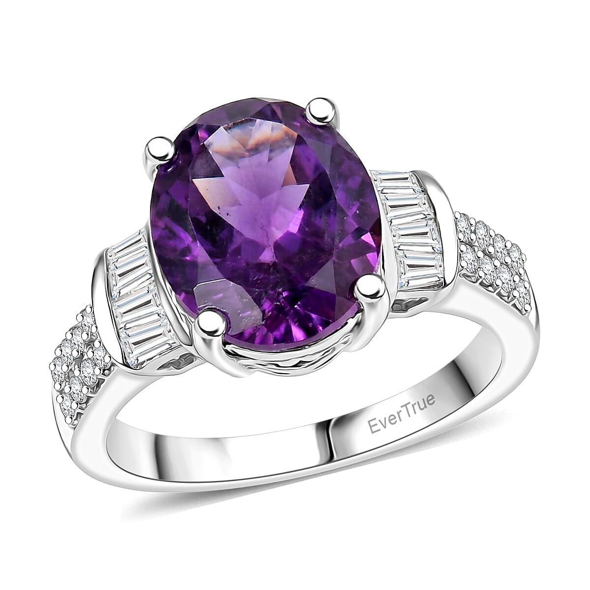 EverTrue Sky Blue Topaz, White Zircon Ring in Platinum Bond (Size 10.0) 4.80 ctw