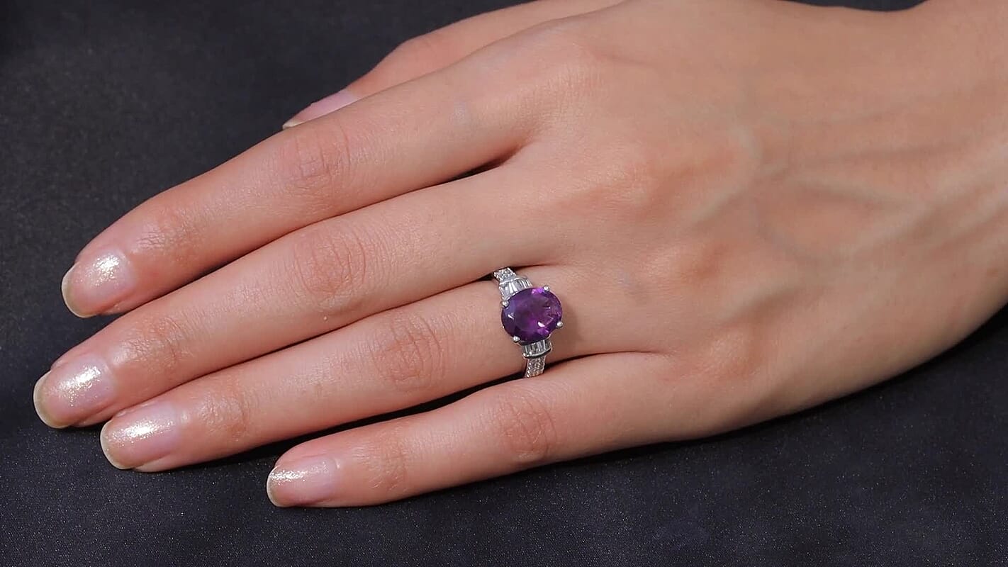 EverTrue Sky Blue Topaz, White Zircon Ring in Platinum Bond (Size 10.0) 4.80 ctw