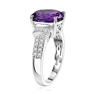 EverTrue African Amethyst and White Zircon 4.00 ctw Ring in Platinum Bond (Size 11.0)