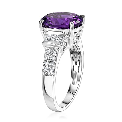 EverTrue African Amethyst and White Zircon 4.00 ctw Ring in Platinum Bond (Size 11.0)