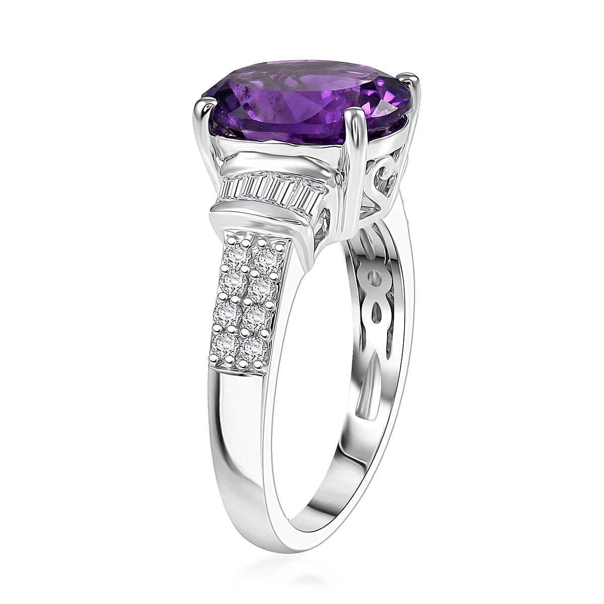 EverTrue African Amethyst and White Zircon 4.00 ctw Ring in Platinum Bond (Size 7.0) image number 3