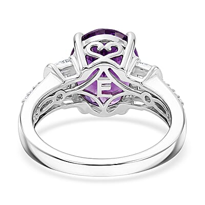 EverTrue African Amethyst and White Zircon 4.00 ctw Ring in Platinum Bond (Size 7.0)