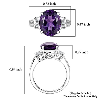 EverTrue African Amethyst and White Zircon 4.00 ctw Ring in Platinum Bond (Size 7.0)
