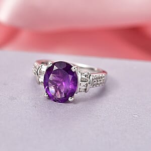EverTrue African Amethyst and White Zircon 4.00 ctw Ring in Platinum Bond (Size 9.0)