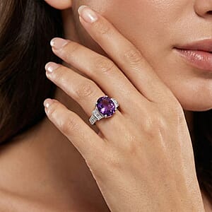 EverTrue African Amethyst and White Zircon 4.00 ctw Ring in Platinum Bond (Size 9.0)