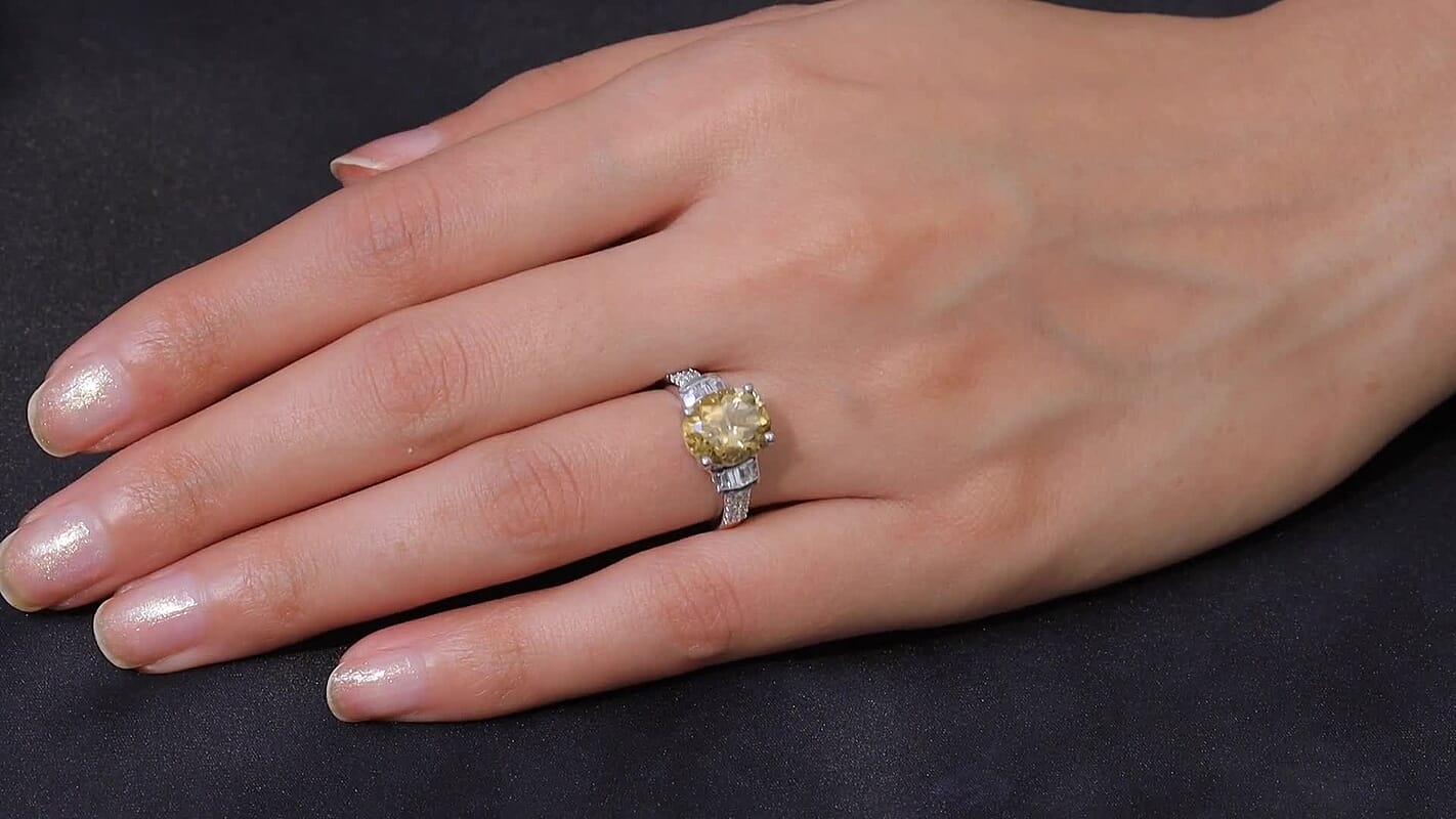 EverTrue Sky Blue Topaz, White Zircon Ring in Platinum Bond (Size 10.0) 4.80 ctw