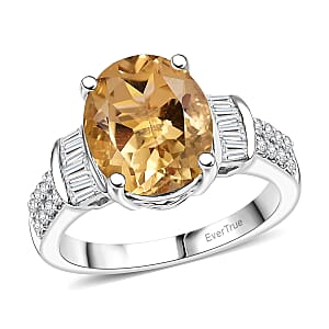 EverTrue Brazilian Citrine and White Zircon 4.20 ctw Ring in Platinum Bond (Size 11.0)