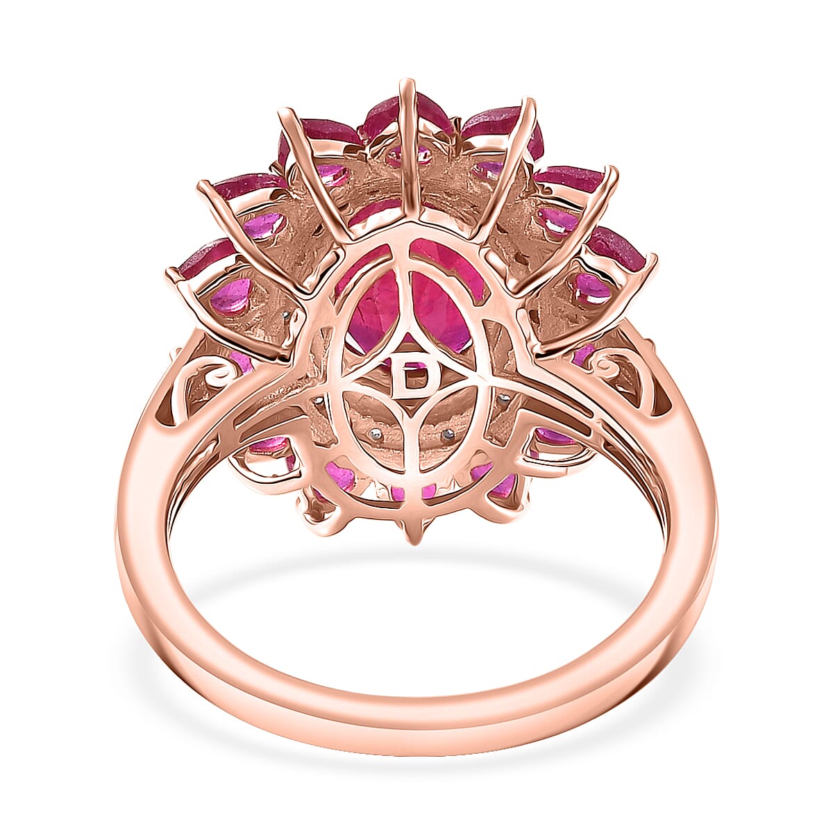 D'Joy Premium Niassa Ruby (FF) and Moissanite 6.60 ctw Crown Heart Halo Ring in 18K Vermeil Rose Gold Over Sterling Silver (Size 9.0) image number 4