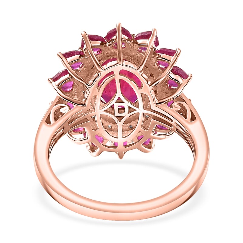 Doorbuster D'Joy Premium Niassa Ruby (FF) and Moissanite 6.60 ctw Crown Heart Halo Ring in 18K Vermeil Rose Gold Over Sterling Silver (Size 9.0)