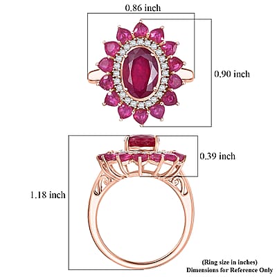 D'Joy Premium Niassa Ruby (FF) and Moissanite 6.60 ctw Crown Heart Halo Ring in 18K Vermeil Rose Gold Over Sterling Silver (Size 9.0)