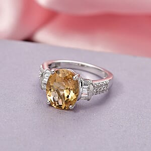 EverTrue Brazilian Citrine and White Zircon 4.20 ctw Ring in Platinum Bond (Size 7.0)
