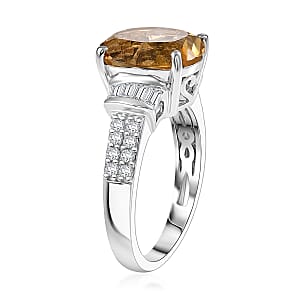 EverTrue Brazilian Citrine and White Zircon 4.20 ctw Ring in Platinum Bond (Size 7.0)