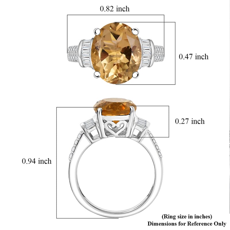 EverTrue Brazilian Citrine and White Zircon 4.20 ctw Ring in Platinum Bond (Size 7.0)
