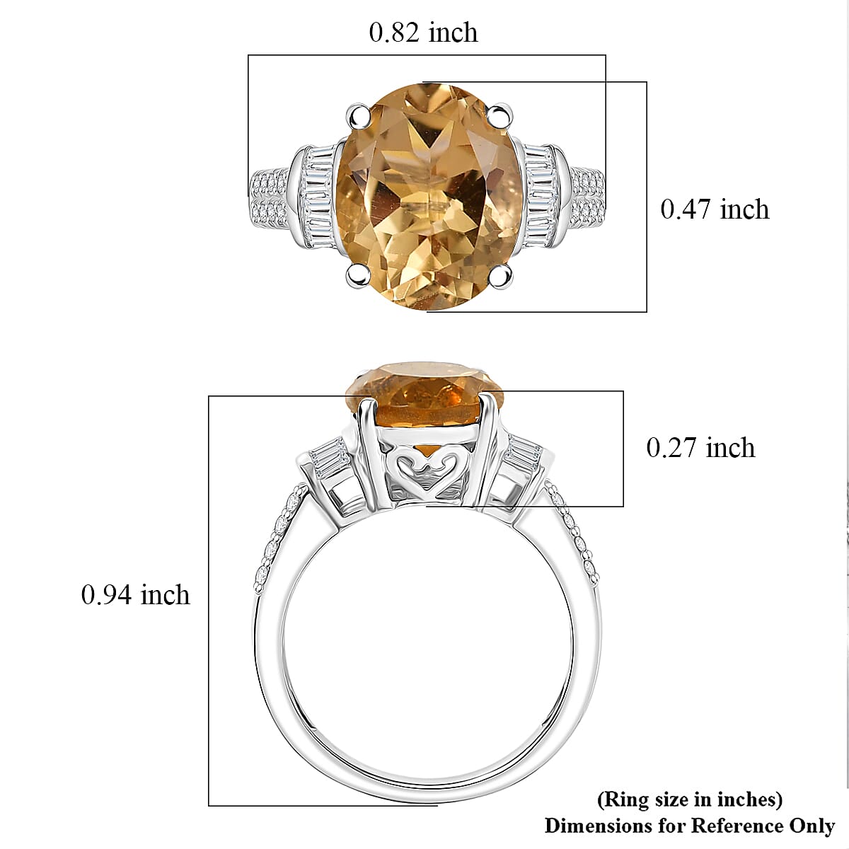 EverTrue Brazilian Citrine and White Zircon 4.20 ctw Ring in Platinum Bond (Size 8.0)