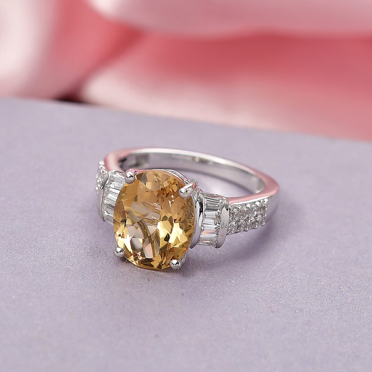 EverTrue Brazilian Citrine and White Zircon 4.20 ctw Ring in Platinum Bond (Size 9.0) image number 1