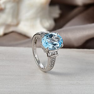 EverTrue Sky Blue Topaz and White Zircon 4.80 ctw Ring in Platinum Bond (Size 11.0)