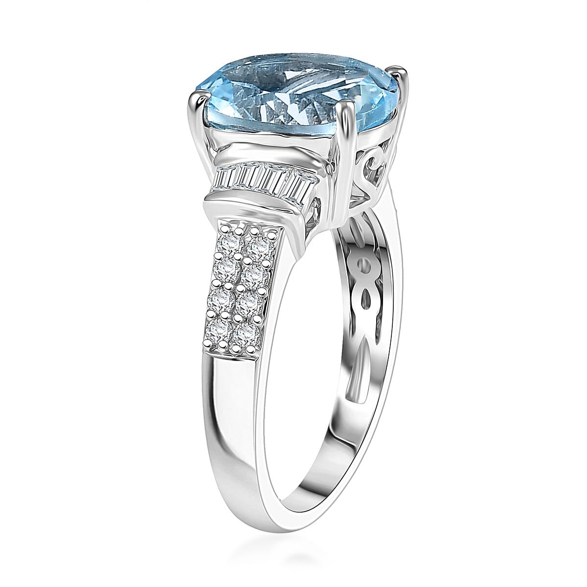 EverTrue Sky Blue Topaz and White Zircon 4.80 ctw Ring in Platinum Bond (Size 11.0)