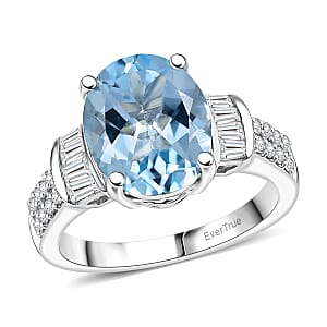 EverTrue Sky Blue Topaz and White Zircon 4.80 ctw Ring in Platinum Bond (Size 8.0)