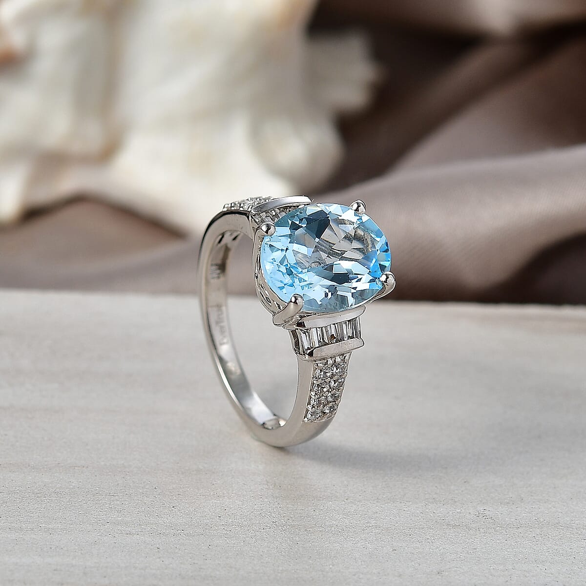 EverTrue Sky Blue Topaz and White Zircon 4.80 ctw Ring in Platinum Bond (Size 8.0) image number 1