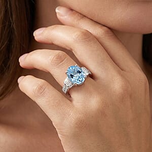 EverTrue Sky Blue Topaz and White Zircon 4.80 ctw Ring in Platinum Bond (Size 9.0)