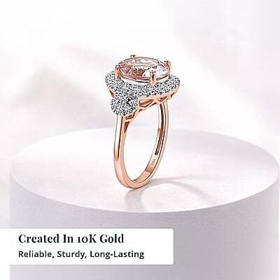 Certified & Appraised AAA Pink Morganite and Luxuriant Lab Grown Diamond G-H SI 3.05 ctw Ring in 10K Rose Gold (Size 11.0)