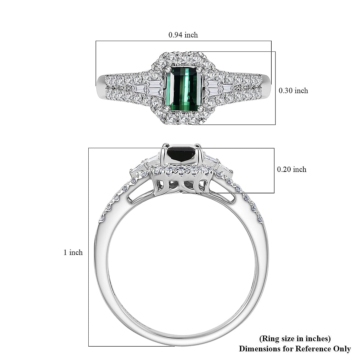  Certified & Appraised Luxoro AAA Pirineu Lagoon Tourmaline and G-H I2 Diamond 1.30 ctw Art Deco Ring in 10K White Gold (Size 5.5) image number 5