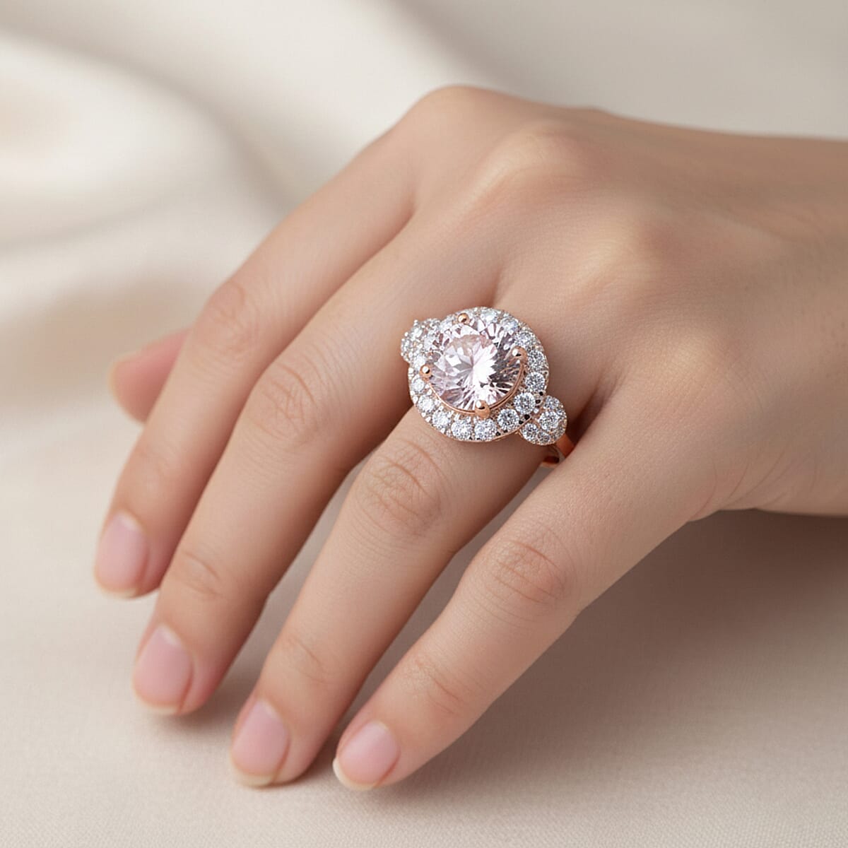 Certified & Appraised AAA Pink Morganite and Luxuriant Lab Grown Diamond G-H SI 3.05 ctw Ring in 10K Rose Gold (Size 7.0) image number 2