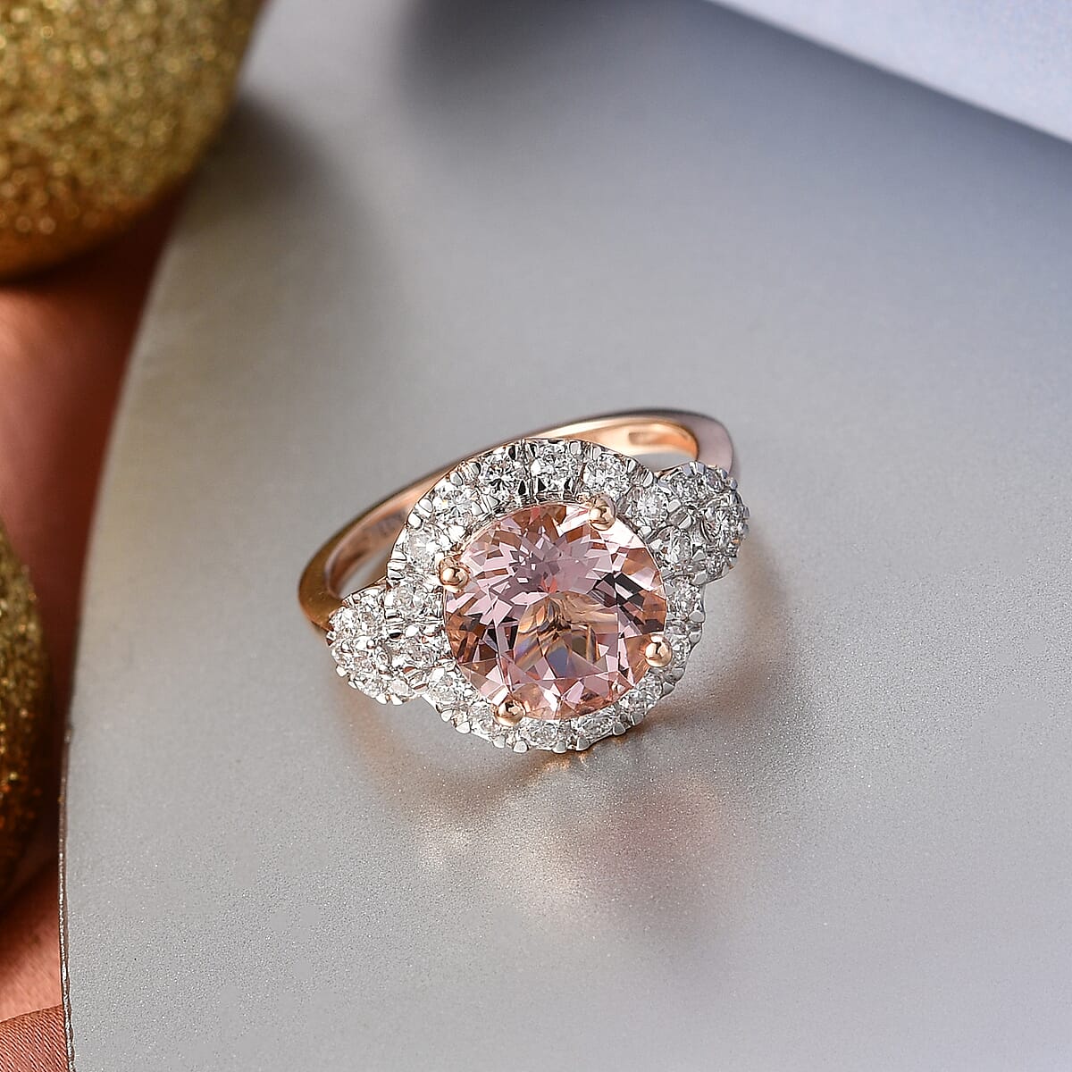 Certified & Appraised AAA Pink Morganite and Luxuriant Lab Grown Diamond G-H SI 3.05 ctw Ring in 10K Rose Gold (Size 8.0) image number 1