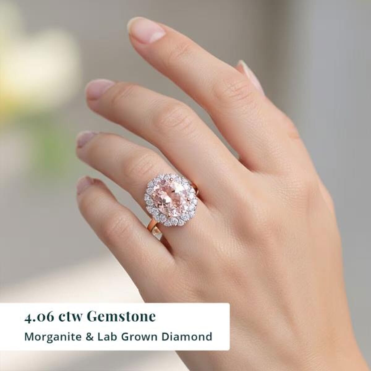 Certified & Appraised AAA Pink Morganite and Luxuriant Lab Grown Diamond G-H SI 4.06 ctw Ring in 10K Rose Gold image number 1