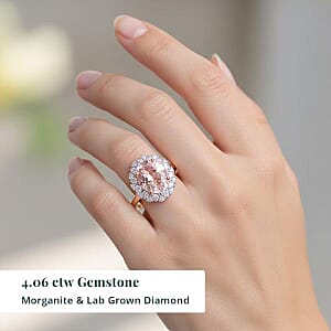 Certified & Appraised AAA Pink Morganite and Luxuriant Lab Grown Diamond G-H SI 4.06 ctw Ring in 10K Rose Gold (Size 10.0)
