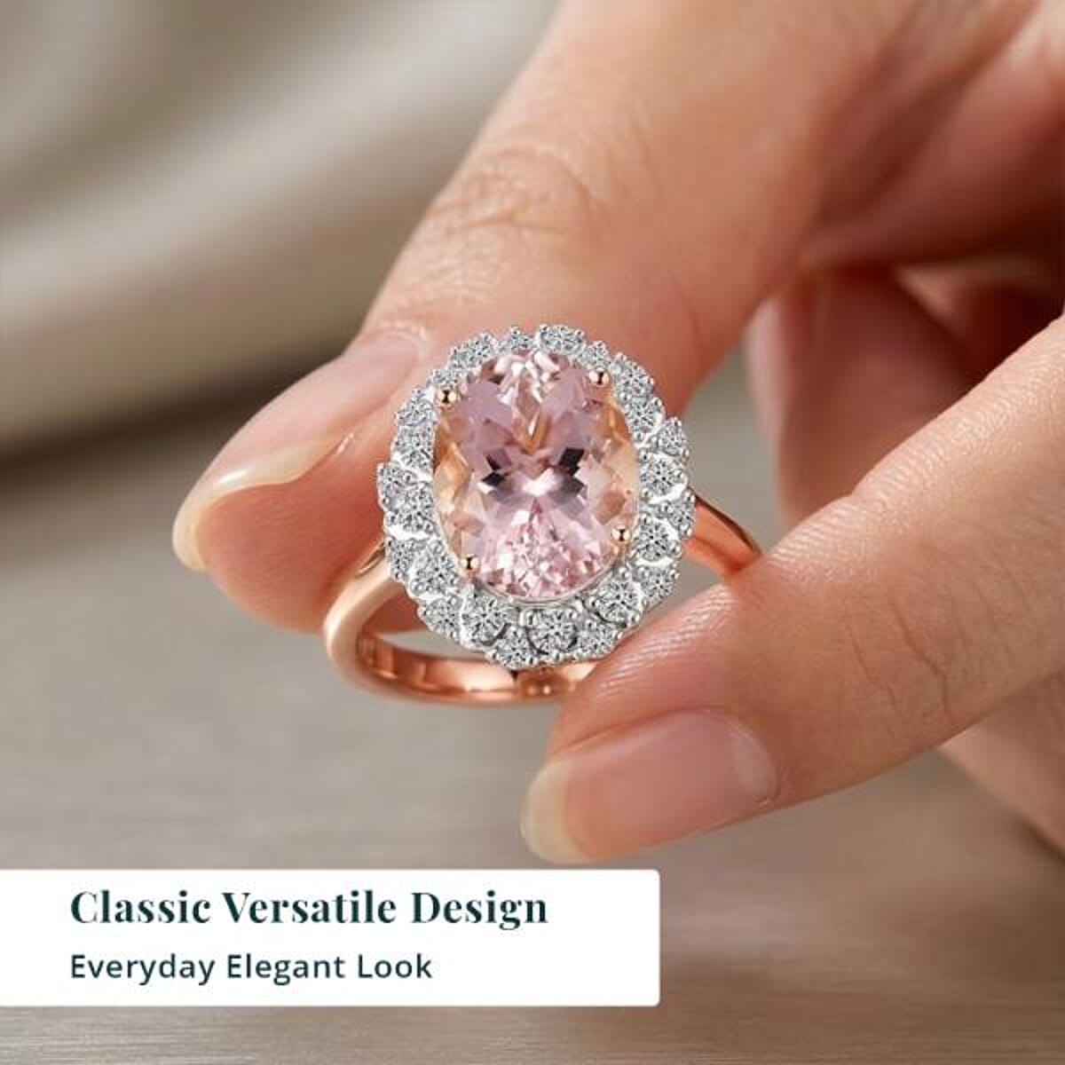 Certified & Appraised AAA Pink Morganite and Luxuriant Lab Grown Diamond G-H SI 4.06 ctw Ring in 10K Rose Gold image number 4